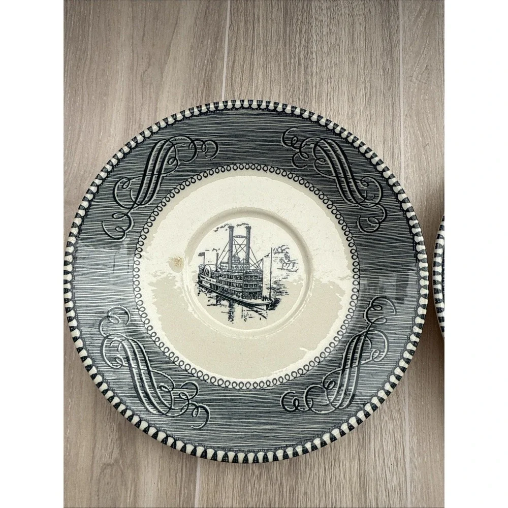 Currier And Ives Blue Steamship Plates Blue And White 6